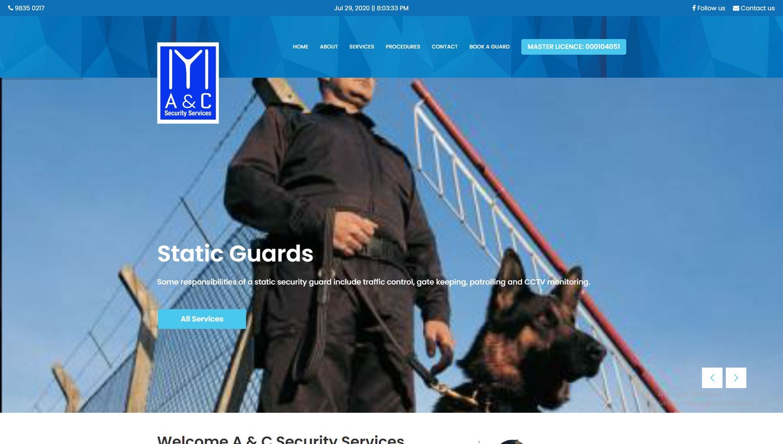 A & C Security Services website homepage