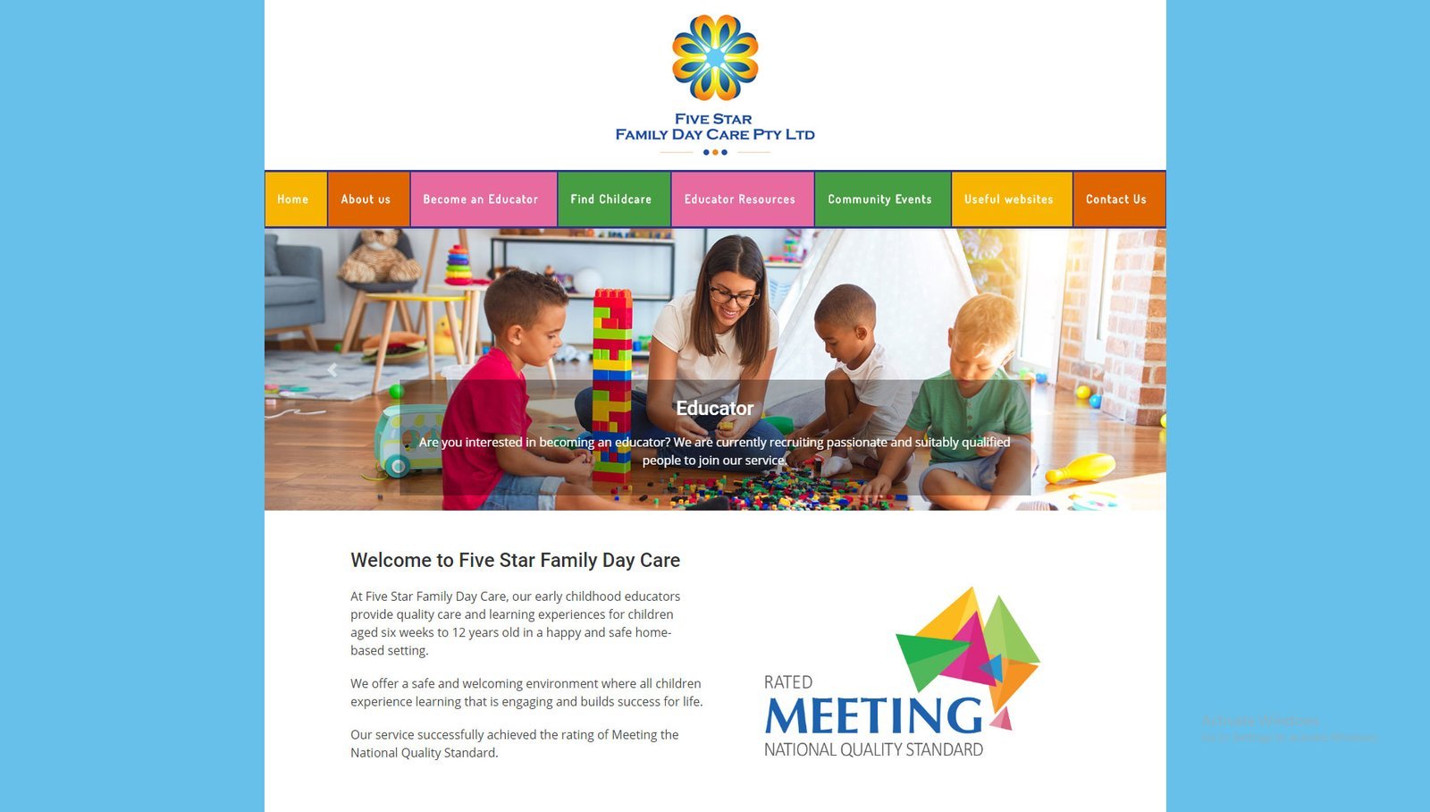 Five Star Family Day Care website homepage